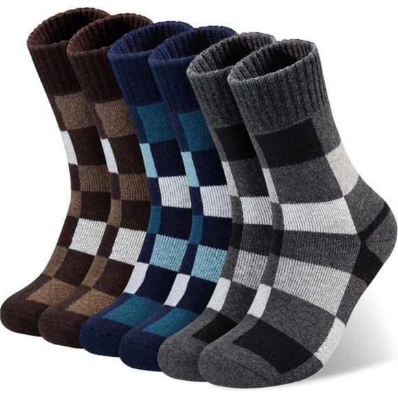 3 Pairs Men's Wool Socks Thick Thermal Winter Merino Wool Socks, Multico…